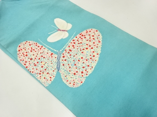 JAPANESE KIMONO / ANTIQUE NAGOYA OBI / SILK / TSUMUGI / BUTTERFLY